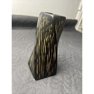 Black Ceramic Vase Textured Floral Spiral Line Design Eclectic Home Decor Accent